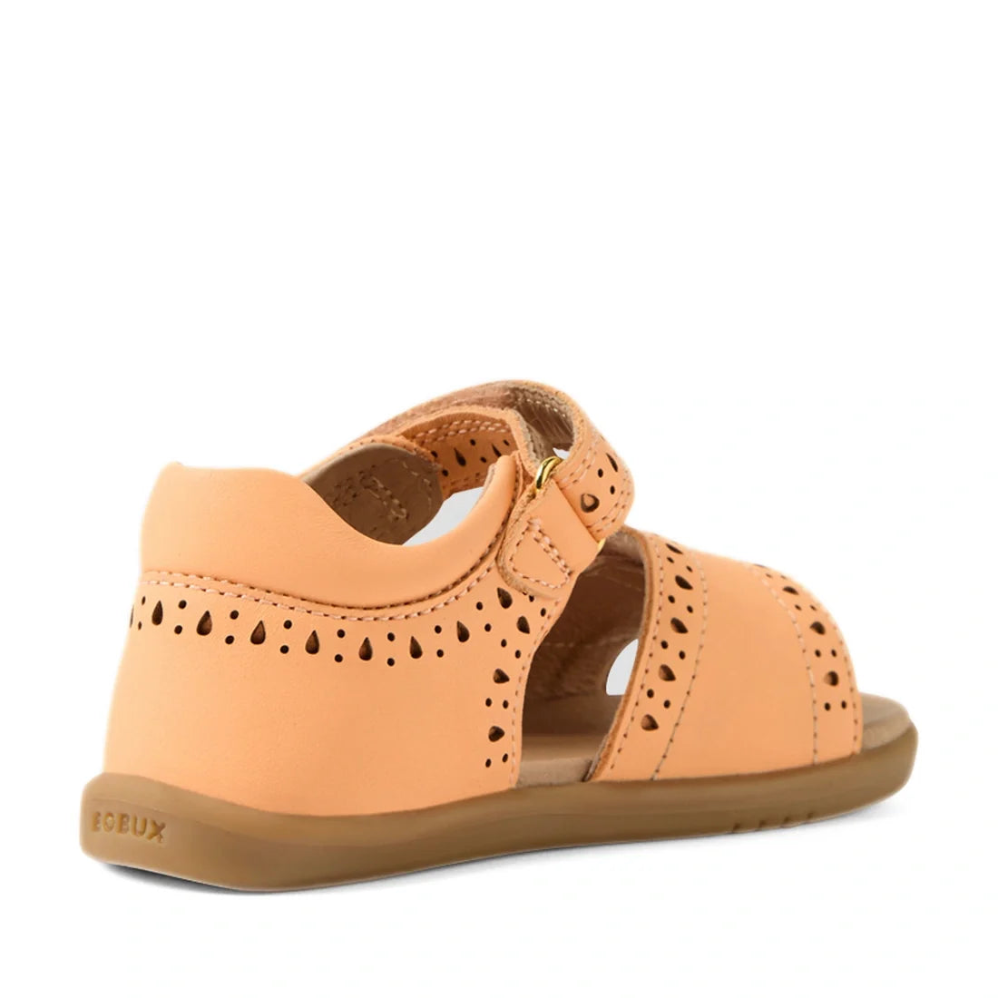 Bobux IWalk Logan Toddlers Sandal in Peach Jelly featuring an open toe, cutout details, ankle strap, and closed heel, shown from the back on a white background., 9420074853318, 9420074853325, 9420074853332, 9420074853349, 9420074853356