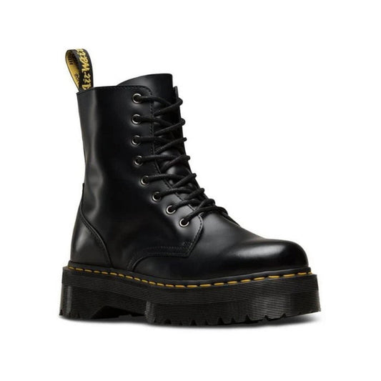 Image of right foot, side on of Dr Martens - Jadon Polished Smooth Boot 8 up-Foot Forward Shoes