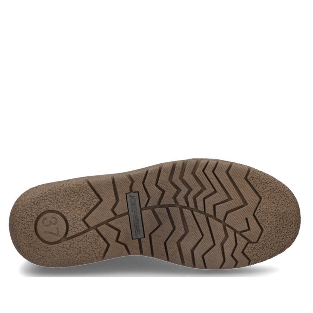 The image shows the sole of the Josef Seibel Neele 57 Women's Leather Ankle Boot Zip Wild Kombi Moss Green, featuring a textured zigzag tread, the number 37 near the heel, and a rectangular TENDER & STRONG label at the center., 4062838400250, 400283840026, 4002838400267, 4062838400274, 4062838400281, 4062838400298
