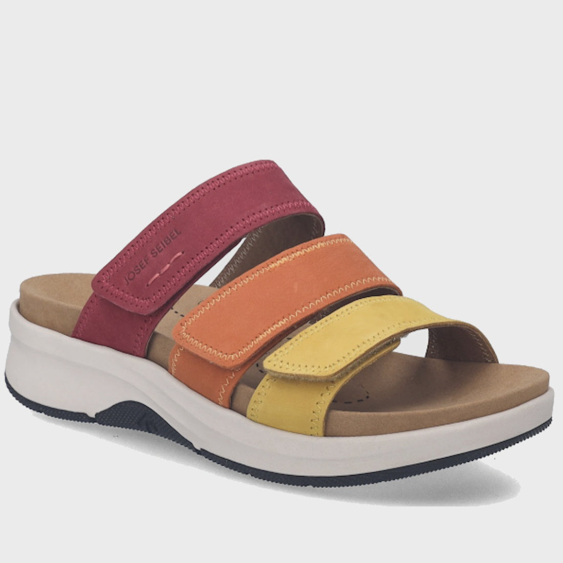 Josef Seibel Estelle 11 Womens 3 Strap Leather Slide Amber Multi