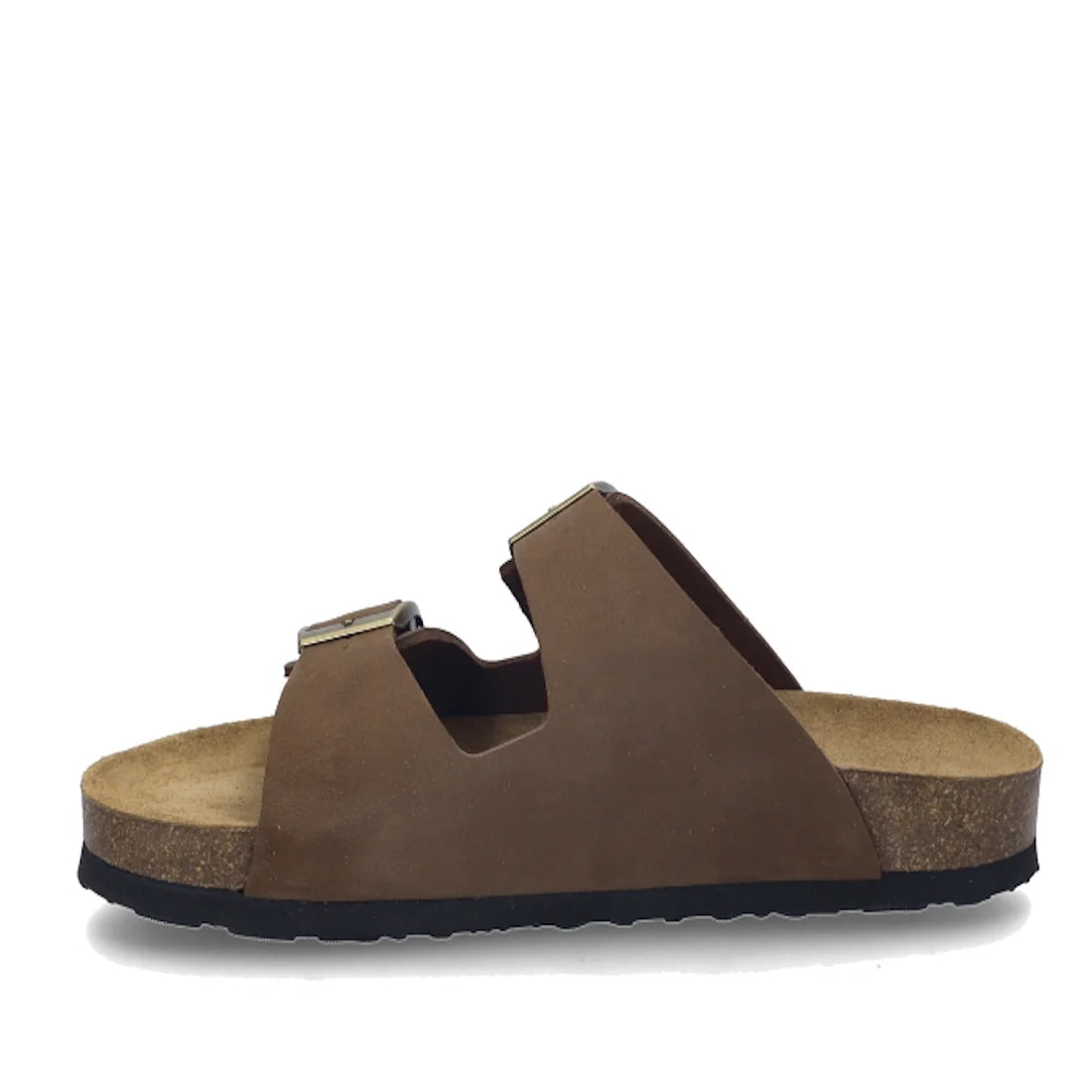 Josef Seibel Hermine 01 Comfort Womens Jandal in Braun Brown Kombi, featuring two adjustable straps crafted from nubuck leather, a cork footbed, and a black rubber sole, shown in side profile against a white background., 53261, 53262, 4062838590043, 40628