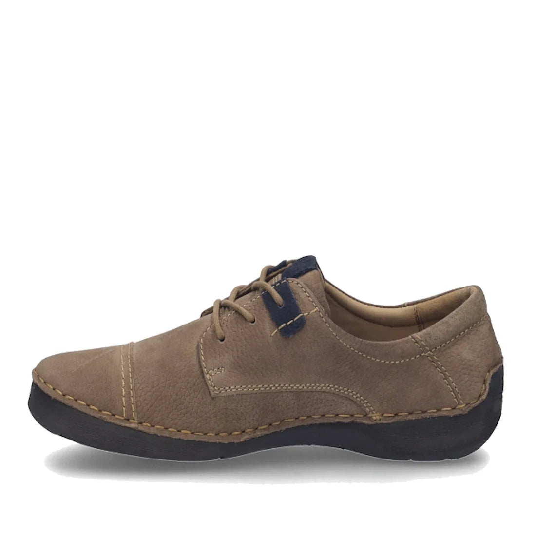 Introducing the Josef Seibel Fergy 41 Women’s Casual Lace Up Shoe in Castagne Brown—a stylish, side-profile footwear option crafted from premium leather. This shoe features handcrafted stitch detailing, a durable black rubber sole, and a distinctive dark 