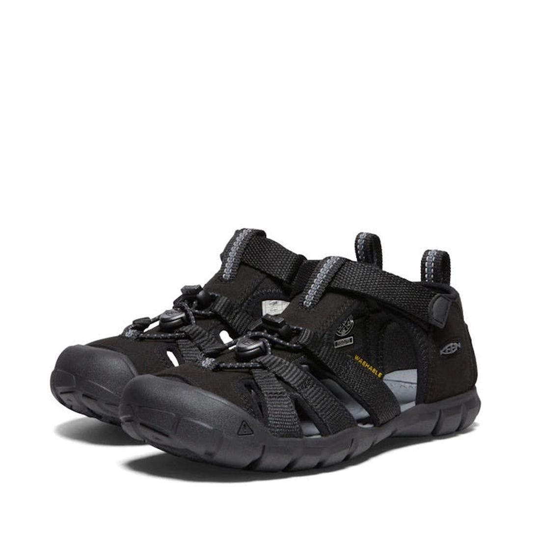 Keen Big Kids Black School Sandal - Seacamp 11 CNX, a sturdy sandal with waterproof closed toes, grippy sole, and easy straps.  ksnz