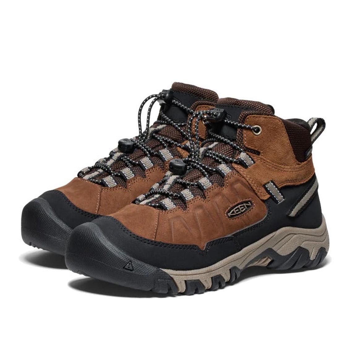 Keen Youths Kids Targhee IV Mid Boot in Bison brown, sturdy hiking boots with grippy soles, secure laces, and reinforced toes.  ksnz
