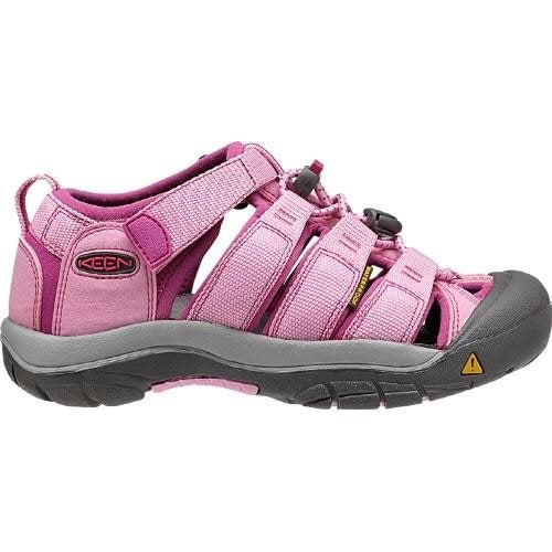 Keen Kids Newport H2 sandal in Lilac Chiffon/Dalia Mauve with closed toe, sturdy black sole, bungee laces, and comfy straps.  ksnz