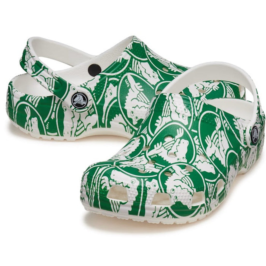Crocs Kids - Classic Clog Duke Print Green: comfy clogs for juniors with green/white print, cushy sole, vented toe & secure heel strap.  ksnz