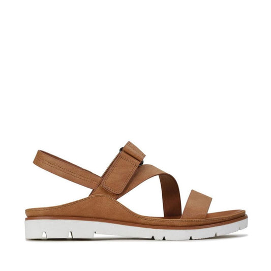 Los Cabos Ashli Sandal With Back Strap Brandy Tan- showing side view of the right foot of the comfy flexible synthetic sandals slides for women