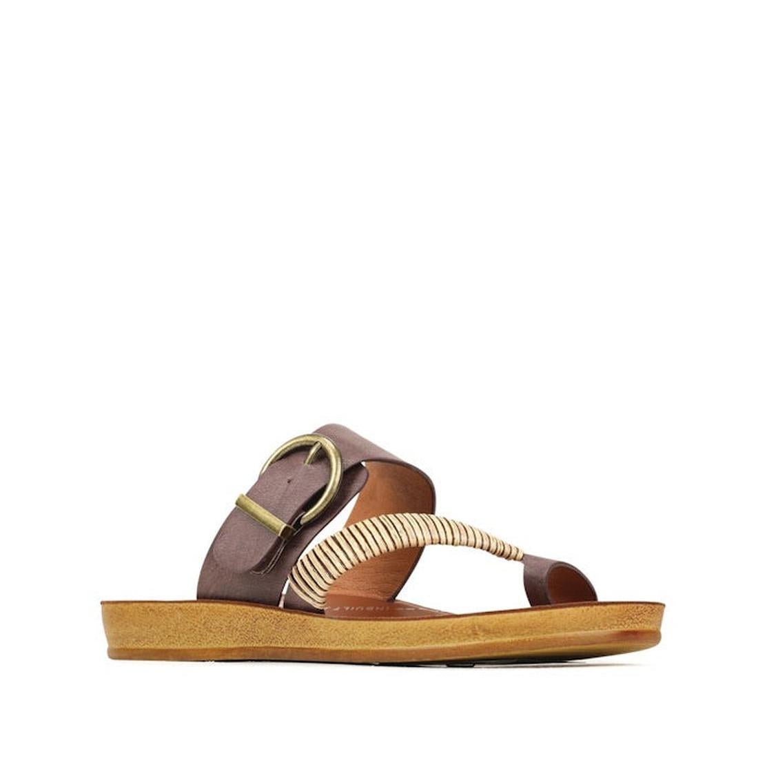 Los Cabos Bria Mocha Brown Light Flexible Sandal Jandal- showing side view of the right foot of the comfy flexible synthetic sandals slides for women