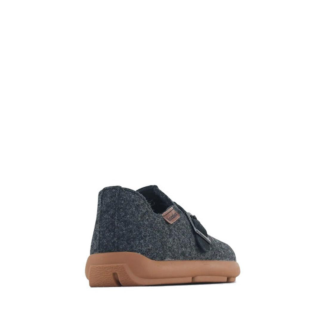 Los Cabos Feltsome Graphite Black Women's Slippers in cozy dark grey felt, soft cushioned sole, top strap—rear view on white.  ksnz, 9321190006100, 9321190006117, 9321190006124, 9321190006131, 9321190006148, 9321190006155, 50095