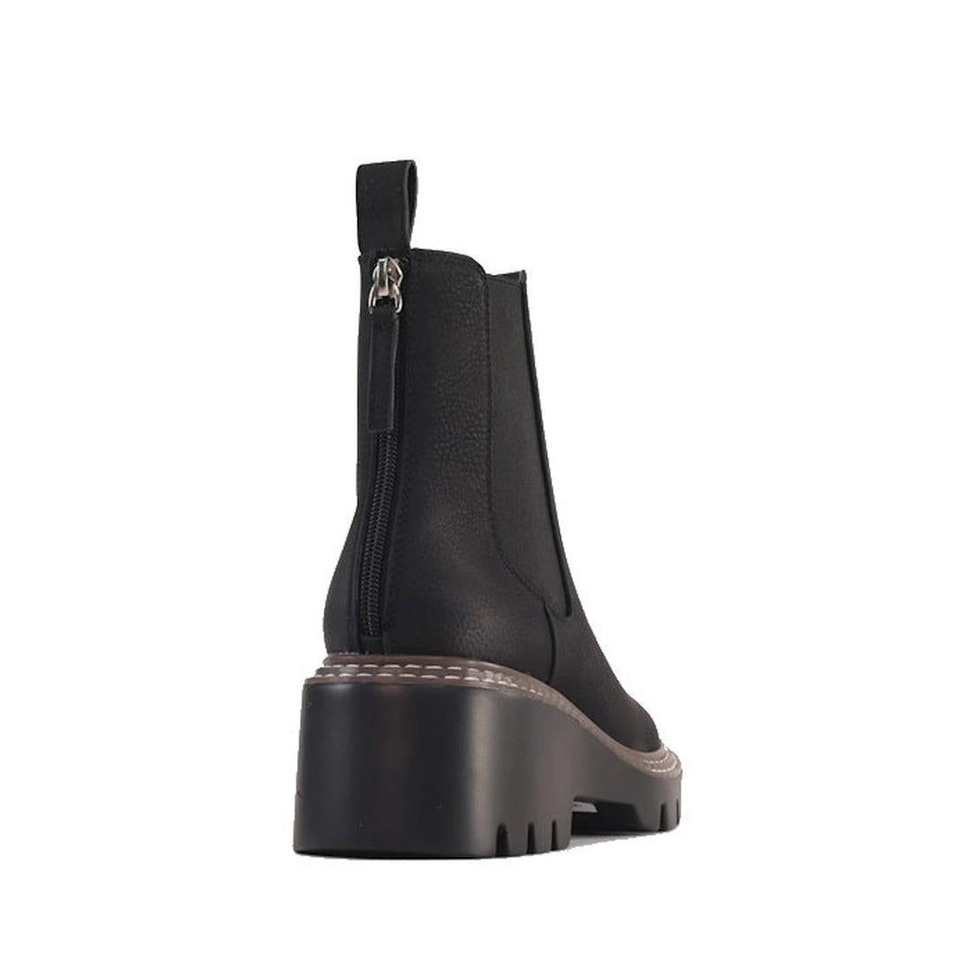 Los Cabos Viana Women's Chelsea Black Boot, with comfy chunky heel, easy back zipper, sturdy lug sole, and charming brown stitching.  ksnz, 50767, 9321190010442, 9321190010459, 9321190010466, 9321190010473, 9321190010480, 9321190010497