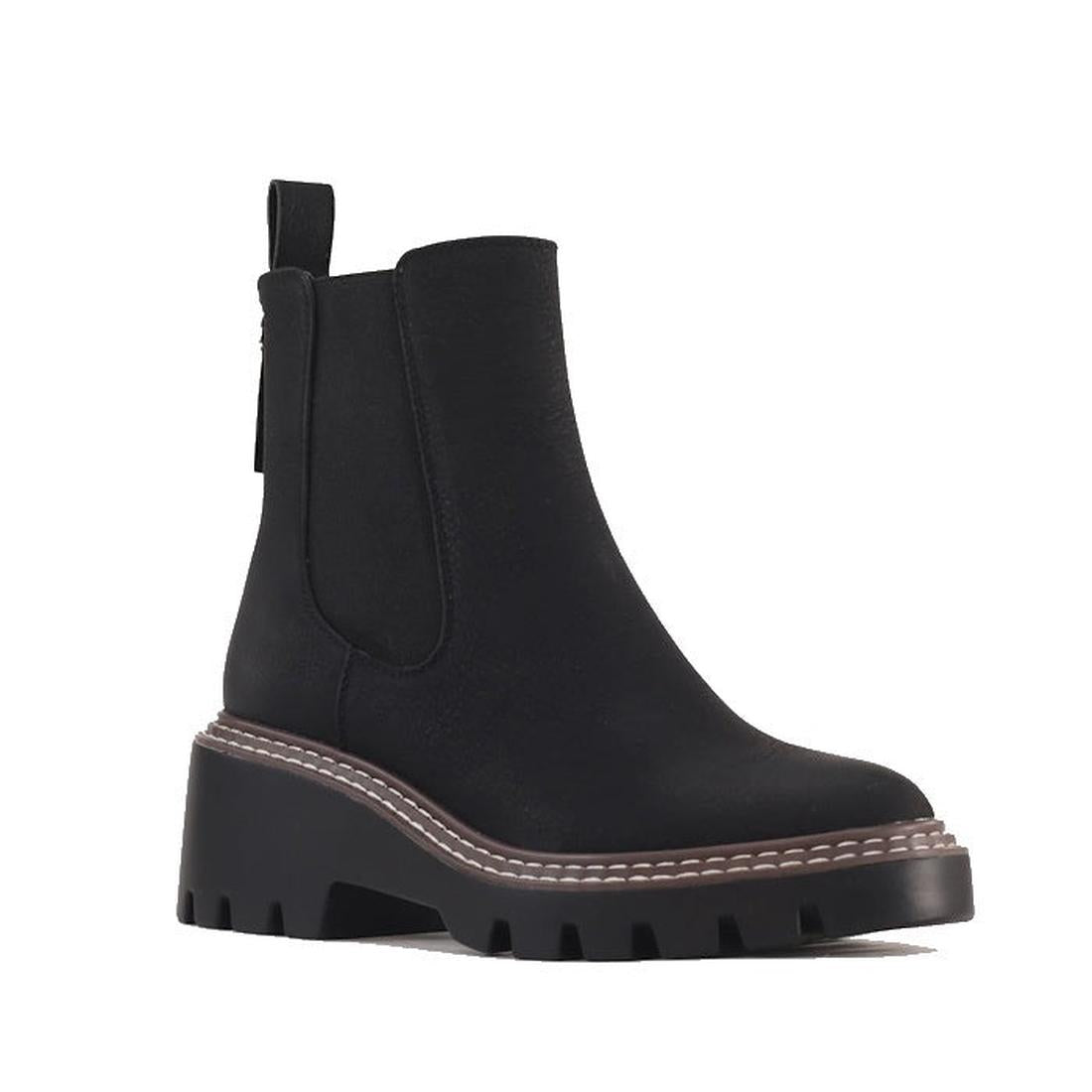 Los Cabos Viana Women's Chelsea Black Boot offers a sturdy lug sole, easy elastic sides, back pull tab, and contrast stitching.  ksnz