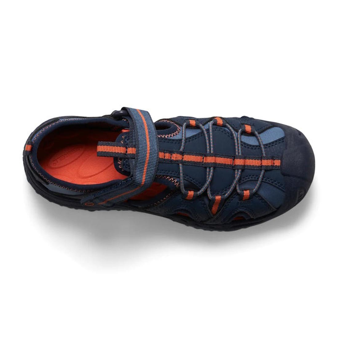 Merrell Kids Youths Hydro Hiker Voyager Sandal in Navy offers water-friendly comfort, secure toe, grippy sole & fun orange highlights.  ksnz