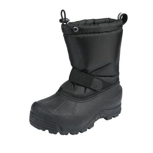 Northside Kid's Snow Boot Frosty Insulated Black keeps little feet cozy with a rugged sole, adjustable strap, drawstring top, and waterproof finish.  ksnz
