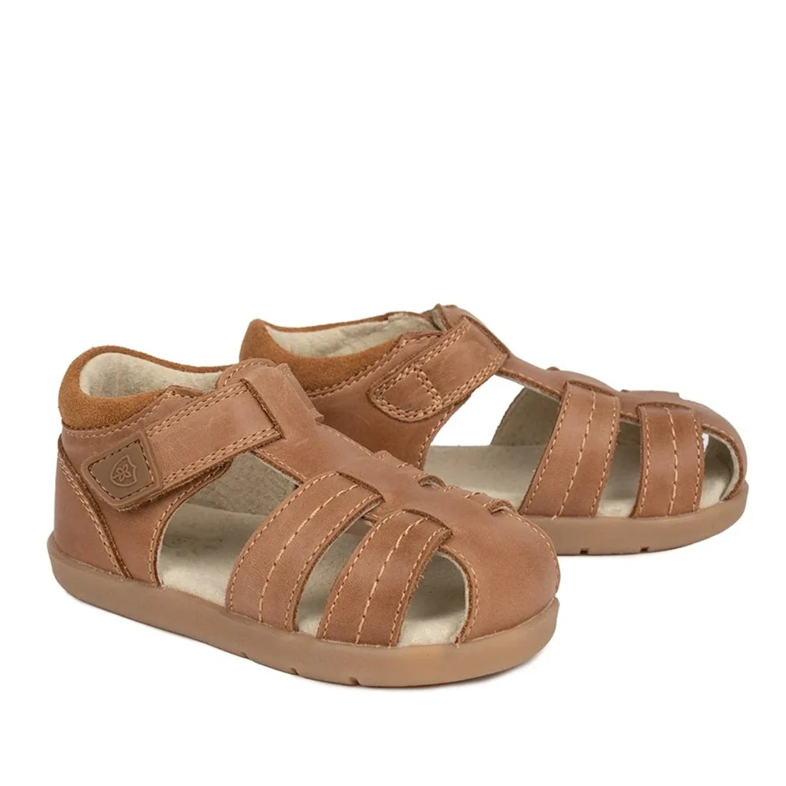 Pretty Brave Child Theo Caramel  Leather Closed Toe Sandal 26