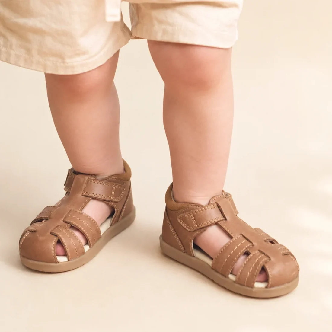 Pretty Brave Child Theo Caramel  Leather Closed Toe Sandal 26