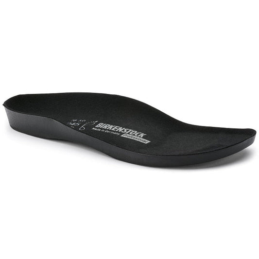 Birkenstock Chefs Profi Birki Replacement Inner Sole Black—washable, comfy arch support for chef clogs; white logo and size on heel.  ksnz