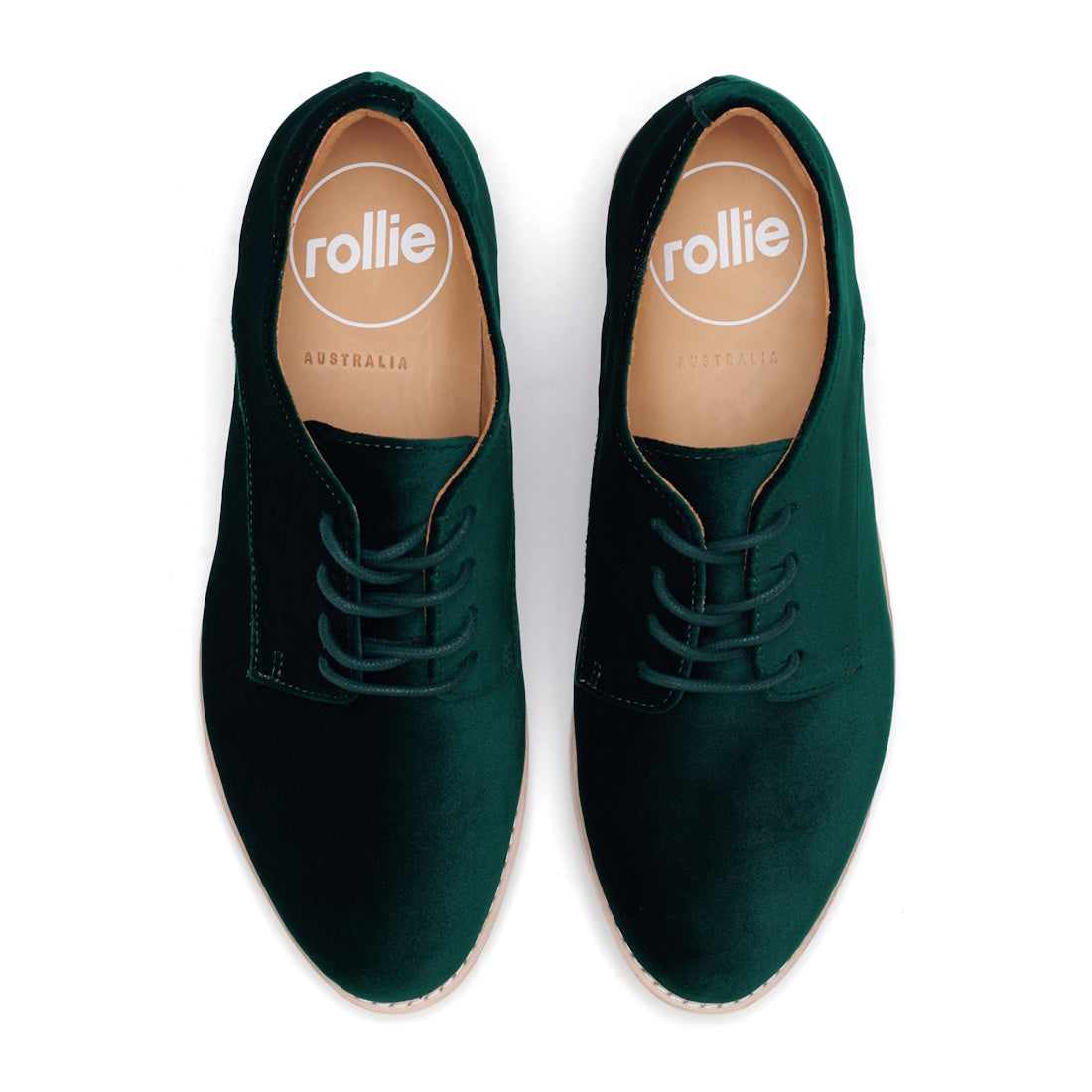 Rollie Womens Derby Emerald Green Velvet Brogue Shoe, featuring soft uppers, comfy laces, sturdy sole, and family-friendly support.  ksnz, 9339554068114, 9339554005690, 9339554000077, 9339554000336, 9339554023830
