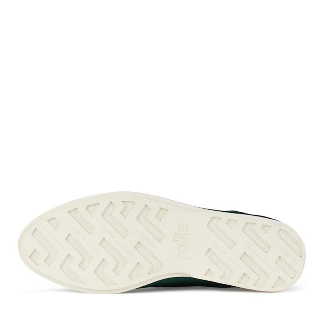 Rollie Womens Derby Emerald Green Velvet Brogue Shoe shown with secure lace-up, white grippy sole, and "rollie" at center—orthotic friendly.  ksnz, 9339554068114, 9339554005690, 9339554000077, 9339554000336, 9339554023830