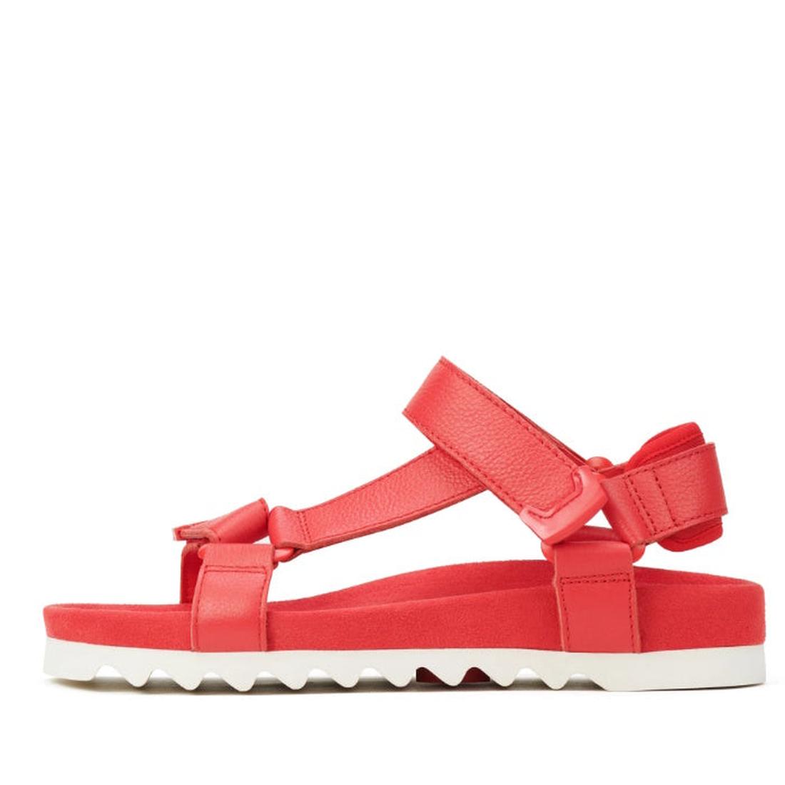 Rollie Womens Sandal Tooth Wedge Fiesta Red: comfy red sheep leather sandals with easy adjustable straps and a sturdy white sawtooth sole.  ksnz, 9781760776053, 9781760776060, 9781760776077