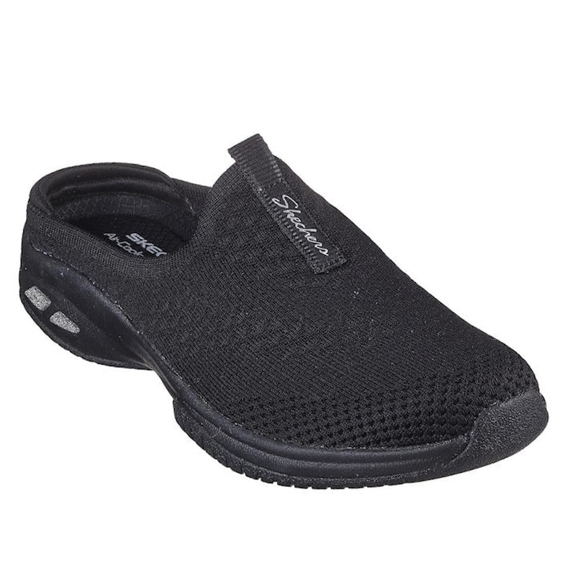Skechers Womens Commute Time - Snuggle Vibe Black Mule, slip-on shoe with mesh top, soft cushioned sole, and comfy memory foam insole.  ksnz