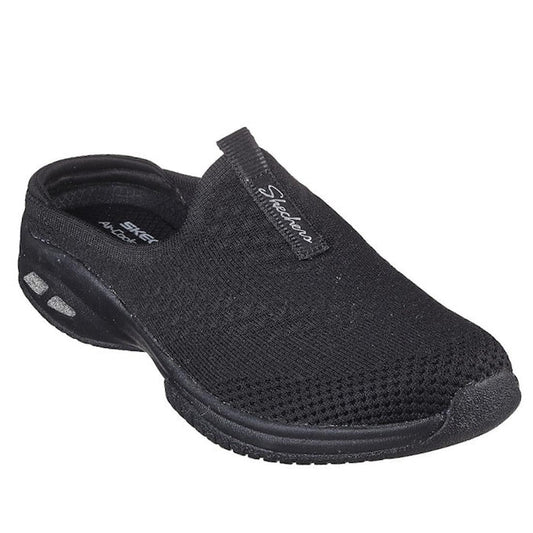 Skechers Womens Commute Time - Snuggle Vibe Black Mule, slip-on shoe with mesh top, soft cushioned sole, and comfy memory foam insole.  ksnz