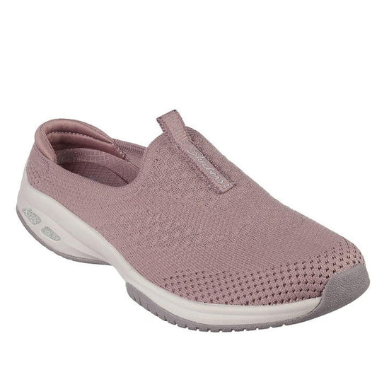 Skechers Womens Mule Commute Time - Snuggle Vibe Mauve is a cozy mauve slip-on with breathable knit, easy pull tab, and cushioned sole.  ksnz