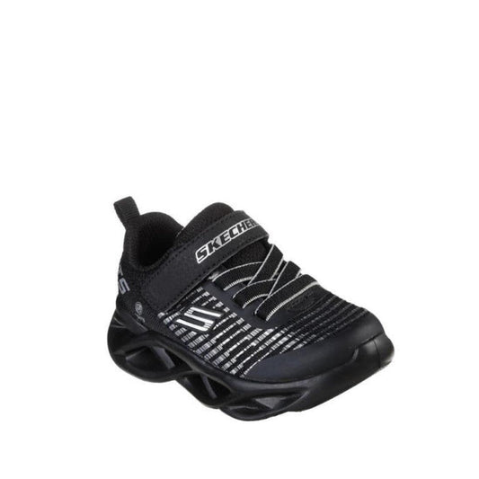 Skechers Toddlers S Light Twisty Brights Novlo Black Silver sneaker for kids features a chunky sole, elastic laces, and lights.  ksnz