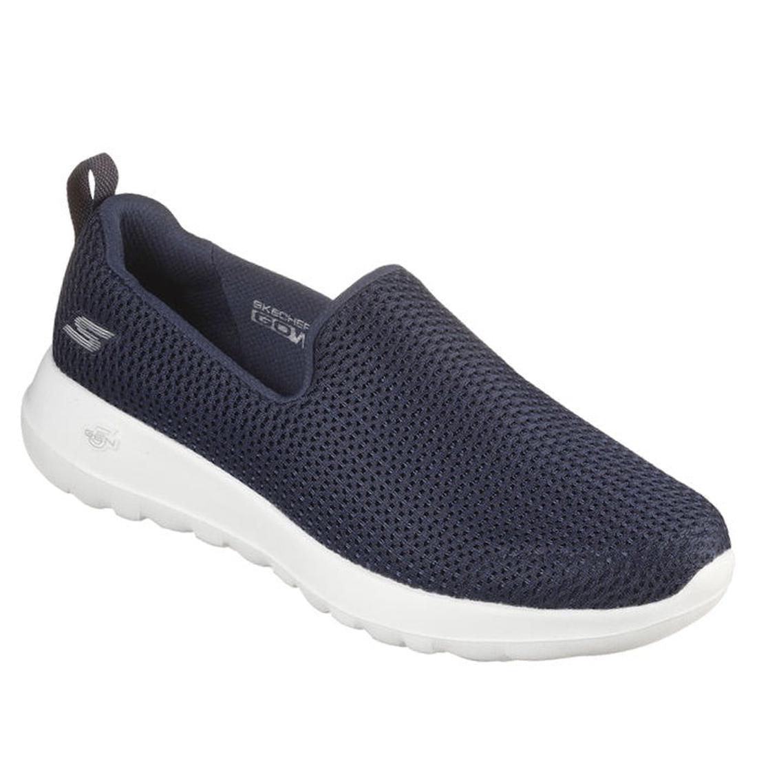 Skechers Go Walk Joy Slip On Navy—easy for busy families, this comfy vegan trainer has a breathable mesh top and cushioned white sole.  ksnz
