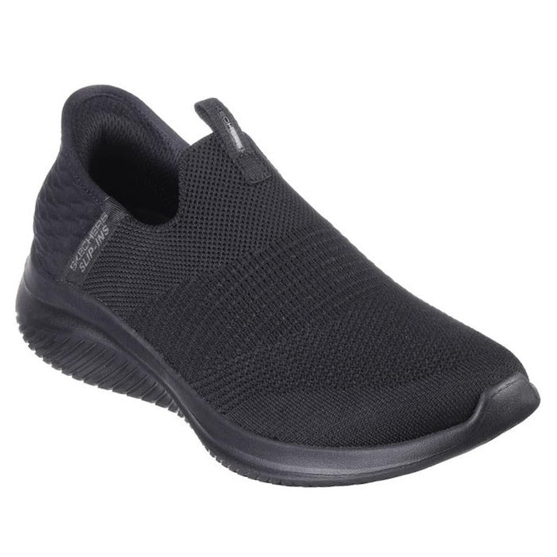 Skechers Ultra Flex 3.0 Slip-In Cozy Streak Black (Wide Width) is a comfy black slip-on sneaker with memory foam and grippy sole.  ksnz