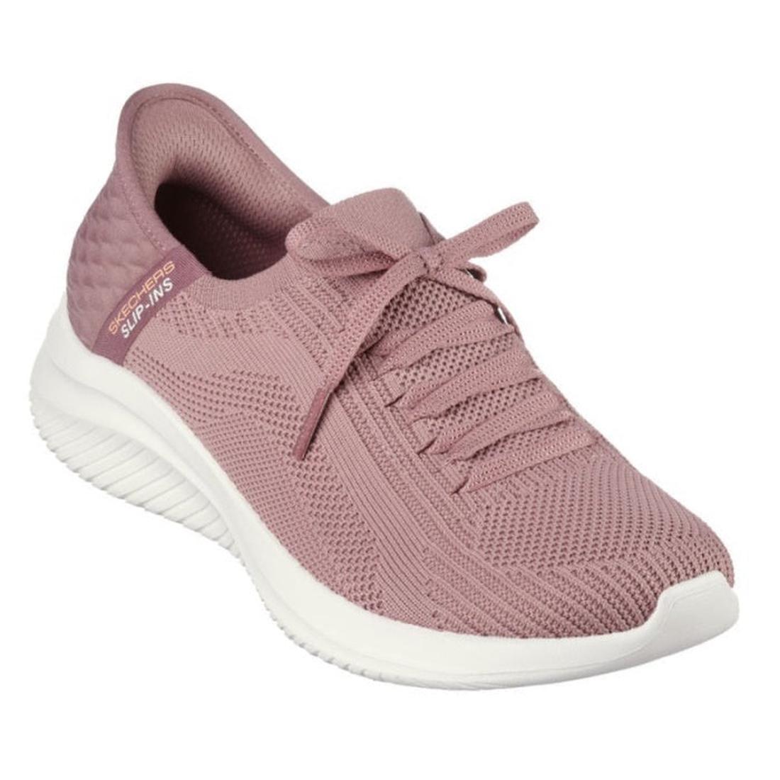Skechers Ultra Flex 3.0 Brilliant Path SLIP-INS in mauve: a comfy sneaker with easy elastic laces, soft sole, and memory foam.  ksnz