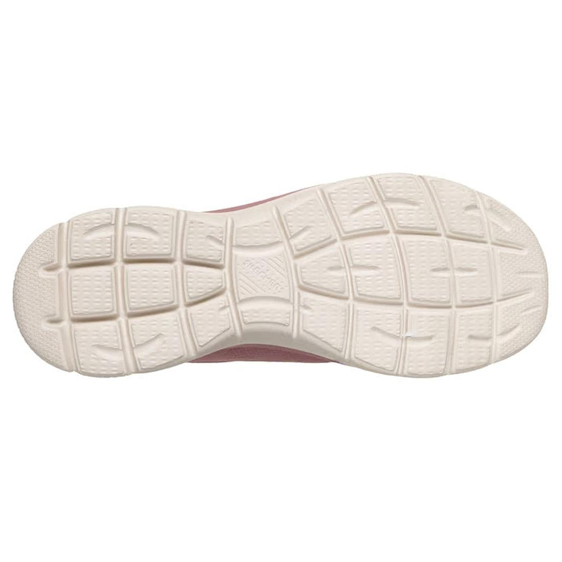 The image displays the clean, white textured sole of the Skechers Womens Summits Bungee Slip On Trainer - Radiant Flow Dark Rose, featuring a grid-like tread and rounded edges for grip and flexibility., 50182, 50183, 199025685801, 50185, 199025685825, 501