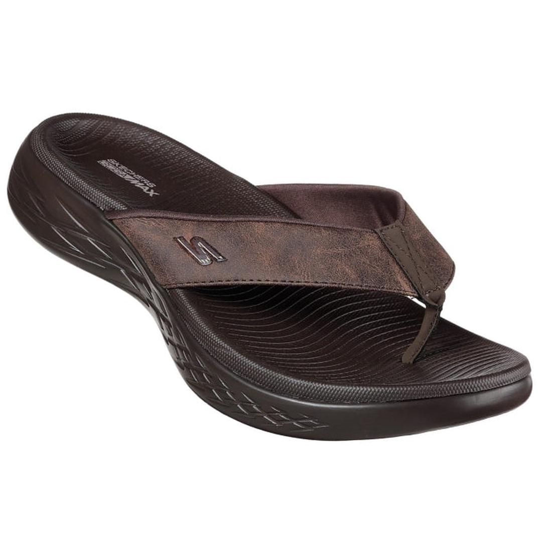 Skechers Mens On The Go 600 Seaport Jandal Flip Flop in Choc Brown: soft, textured footbed and cushioned GoGa mat sole, easy slip-on.  ksnz