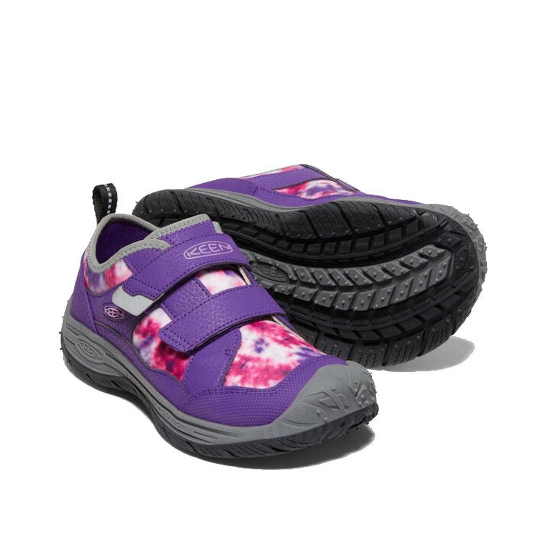 Keen Kids Speed Hound Tillandsia Purple Trainer: fun purple-pink tie-dye sneakers with safe rubber toe, grippy soles, easy hook-and-loop straps.  ksnz