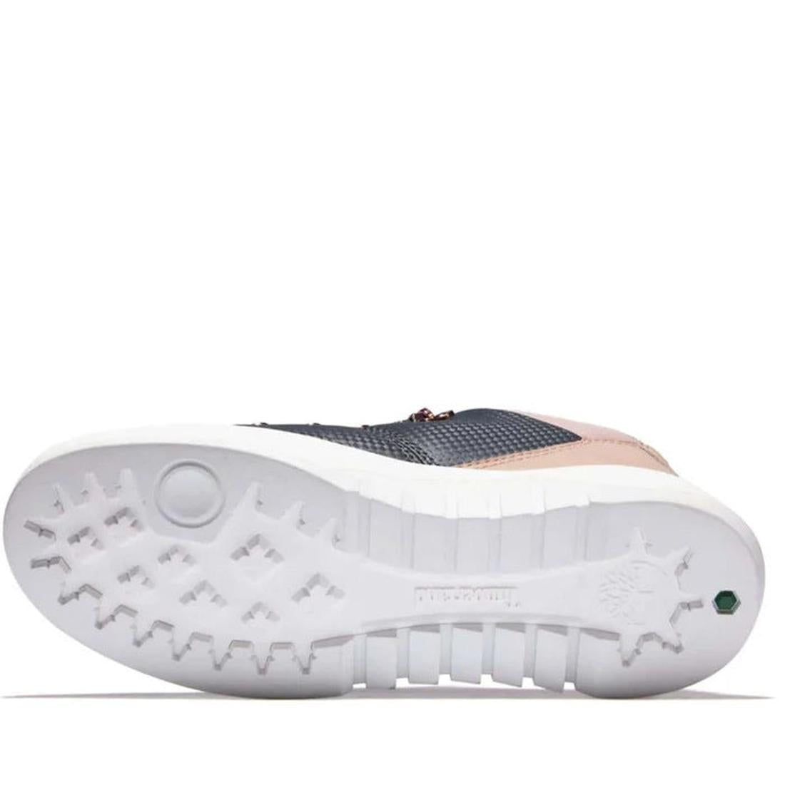 Timberland Womens Fabric Supaway Oxford Grey is a comfy lace-up sneaker with a sturdy white sole, dark grey upper, and tan accents.  ksnz