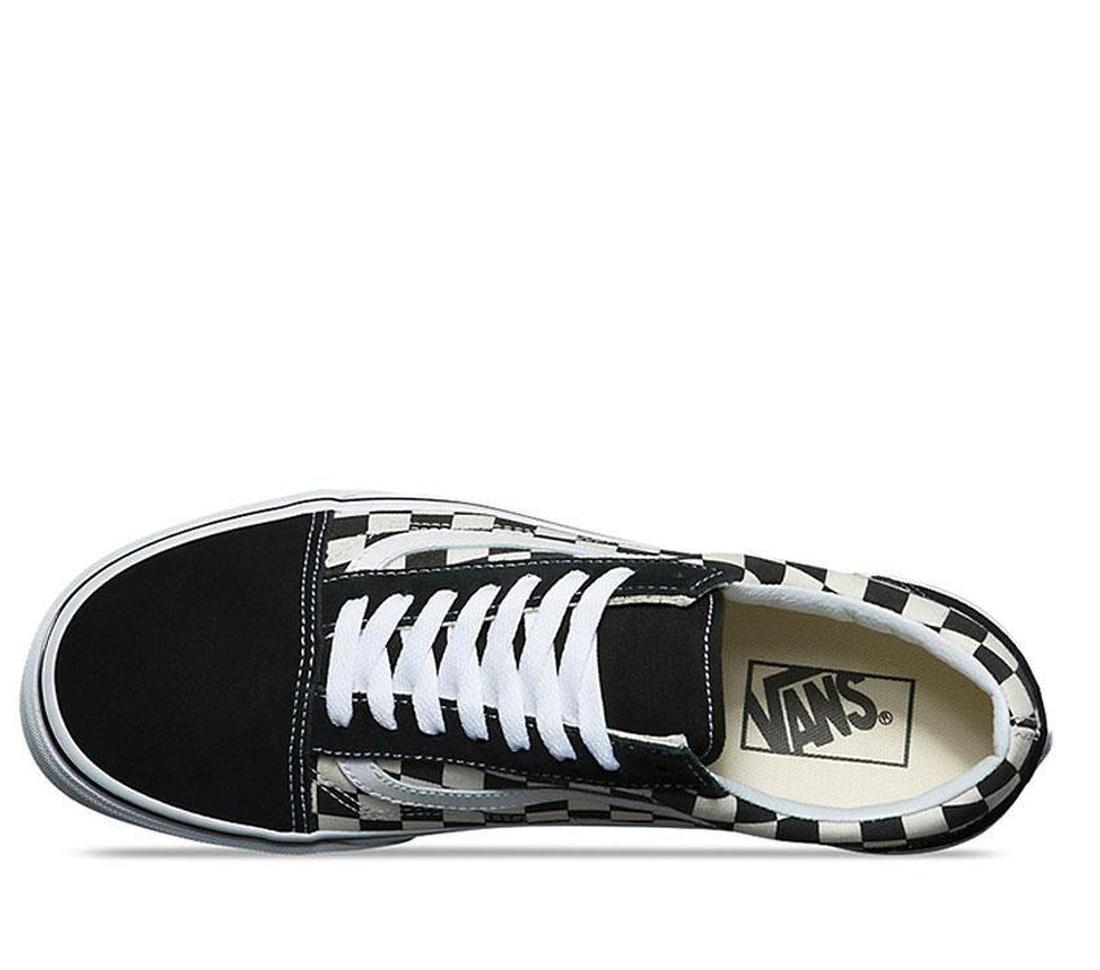 Vans Old Skool Youth Primary Check Black White sneaker, classic low-top with black-and-white checks, sturdy white sole, and easy lace closure.  ksnz