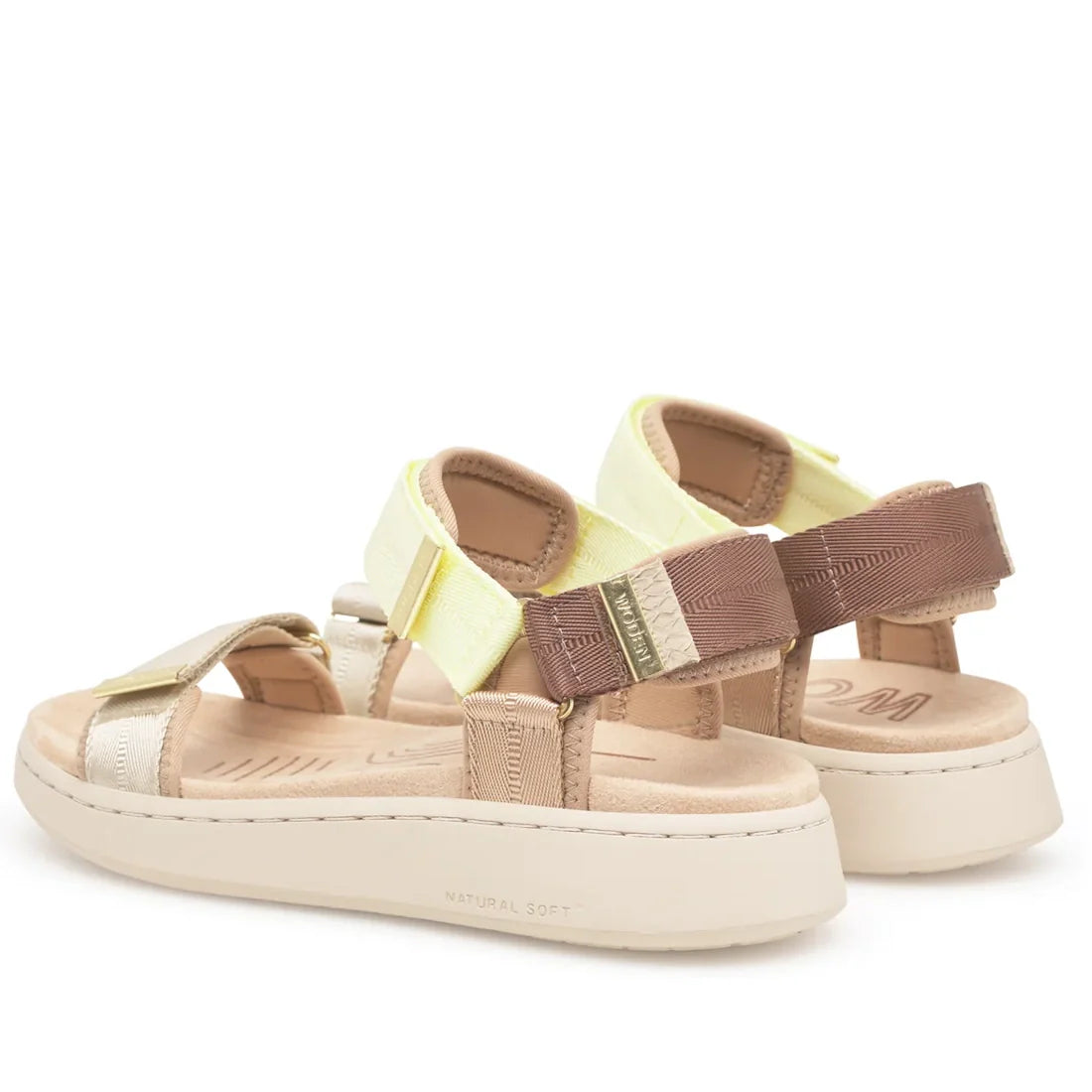 Woden Line Women's 3 Strap Sandal Wax Multi Lemon & Taupe