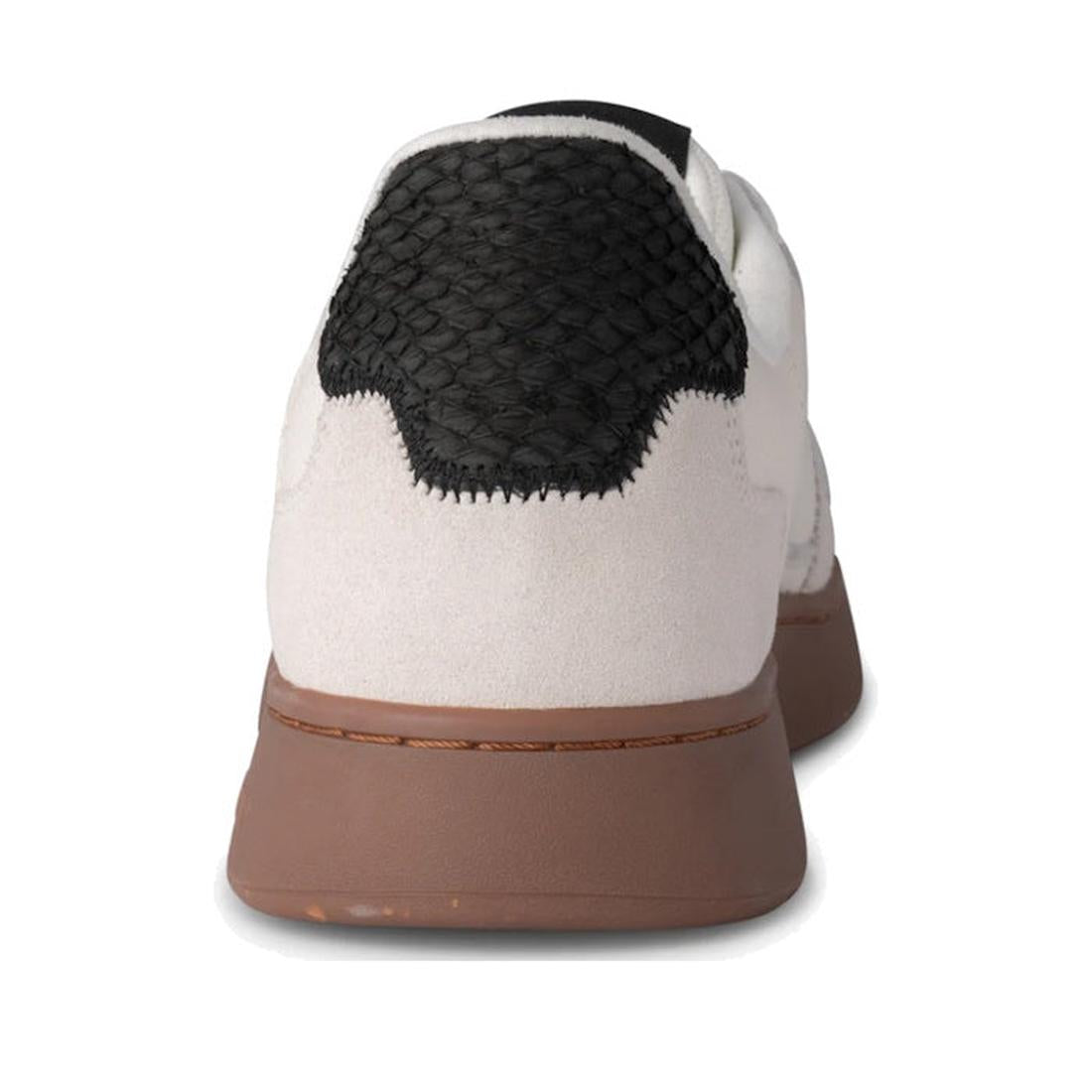 Woden Men's Halfdan Sneaker in soft white suede with a grippy brown rubber sole, black heel accent, and easy lace-up closure.  ksnz, 5713326540642, 5713326540659, 5713326540666, 5713326540673, 5713326540680