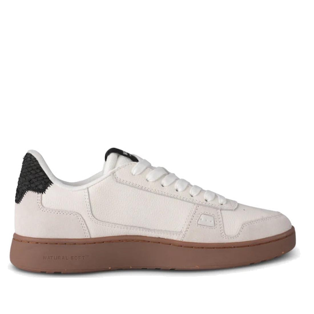 Woden Men's Halfdan Blance de Blanc/Black Leather Sneaker has crisp white leather, a sturdy brown sole, and easy comfort for all-day wear.  ksnz, 5713326540642, 5713326540659, 5713326540666, 5713326540673, 5713326540680