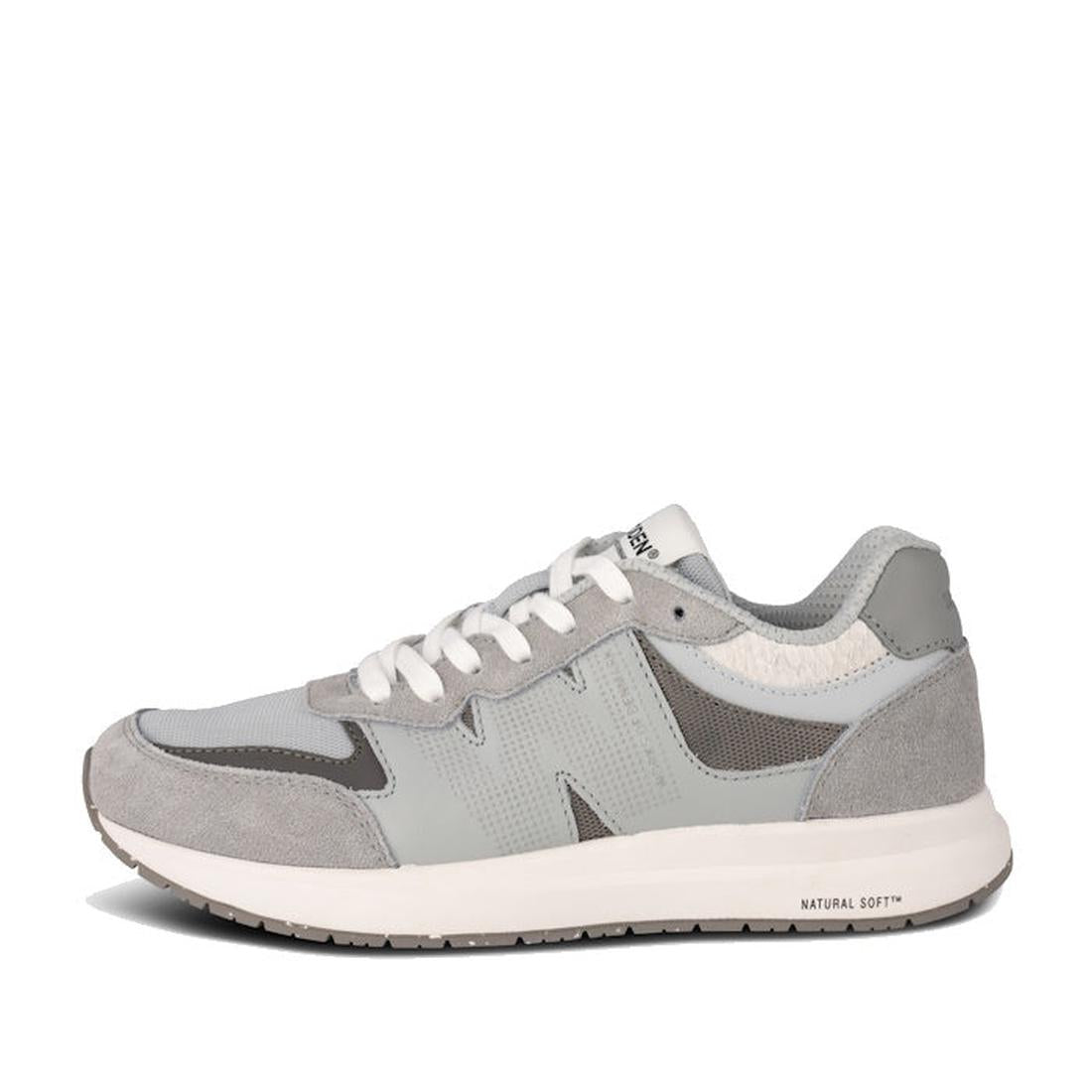 Woden Rigmor Reflective Women's Sneaker in Grey Multi, with cozy white laces, soft suede overlays, and kid-friendly grippy sole.  ksnz, 5713326601046, 5713326601053, 5713326601060