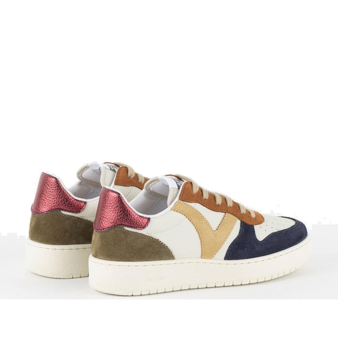 Victoria Madrid Navy White Lace Up Sneaker offers a comfy fit for kids, with navy faux leather, sturdy white sole, and fun color accents.  ksnz, 8433101144045, 8433101144052, 8433101144069, 8433101144083