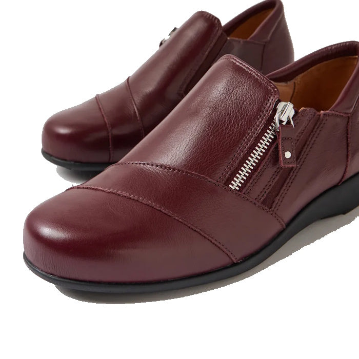 Ziera Sage XF Women's Wedge Heel Shoe Burgundy Leather Zip