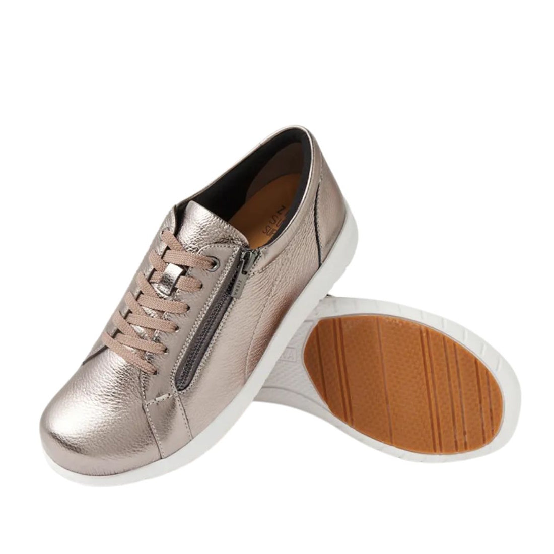 Ziera Solar XW Women's Casual Sneaker Zip Pewter Tumbled Leather