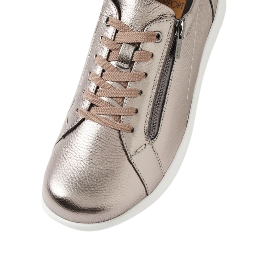 Ziera Solar XW Women's Casual Sneaker Zip Pewter Tumbled Leather