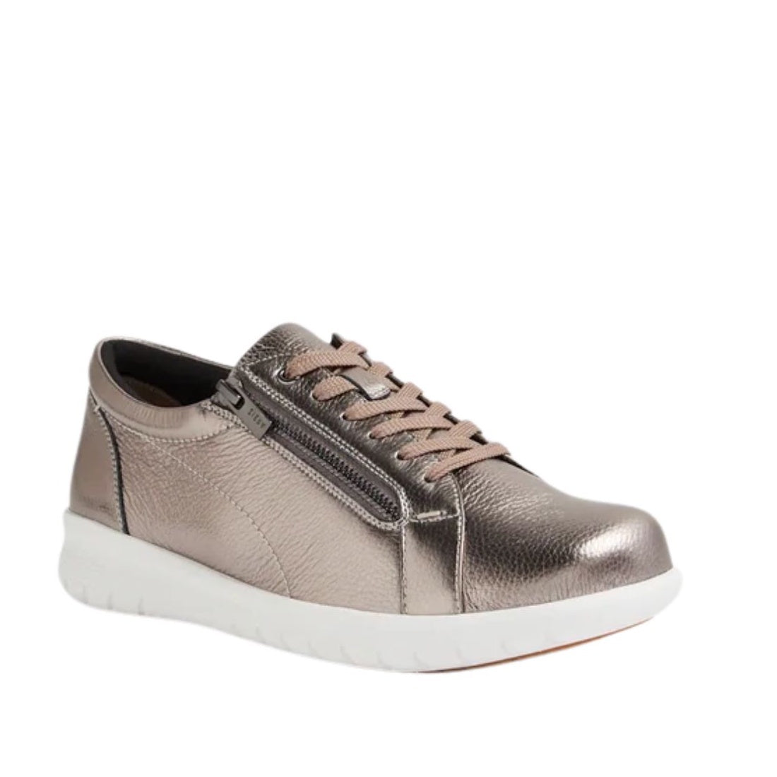 Ziera Solar XW Women's Casual Sneaker Zip Pewter Tumbled Leather